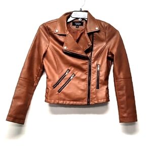 Coffee Shop New York  jacket vegan leather cropped bomber brown Size: S